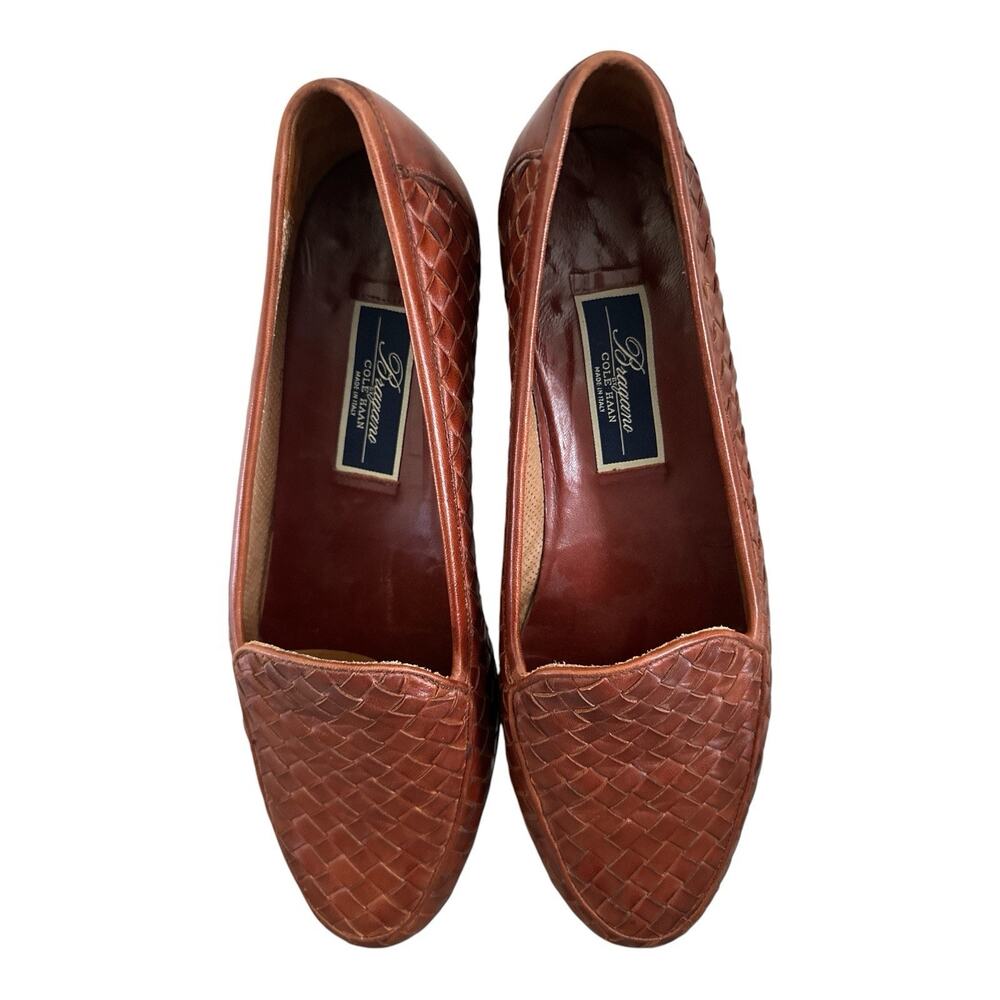 Bragano by Cole Haan Men's Woven Leather Loafers Size 10.5 M Made in Italy Brown